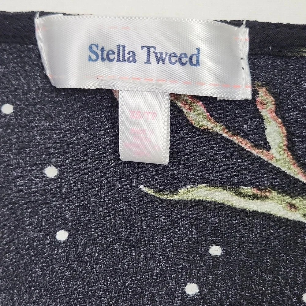 Stella Tweed Short Sleeve Black Dress Red/White Flowers Zipper Neckline Size XS - Picture 3 of 7
